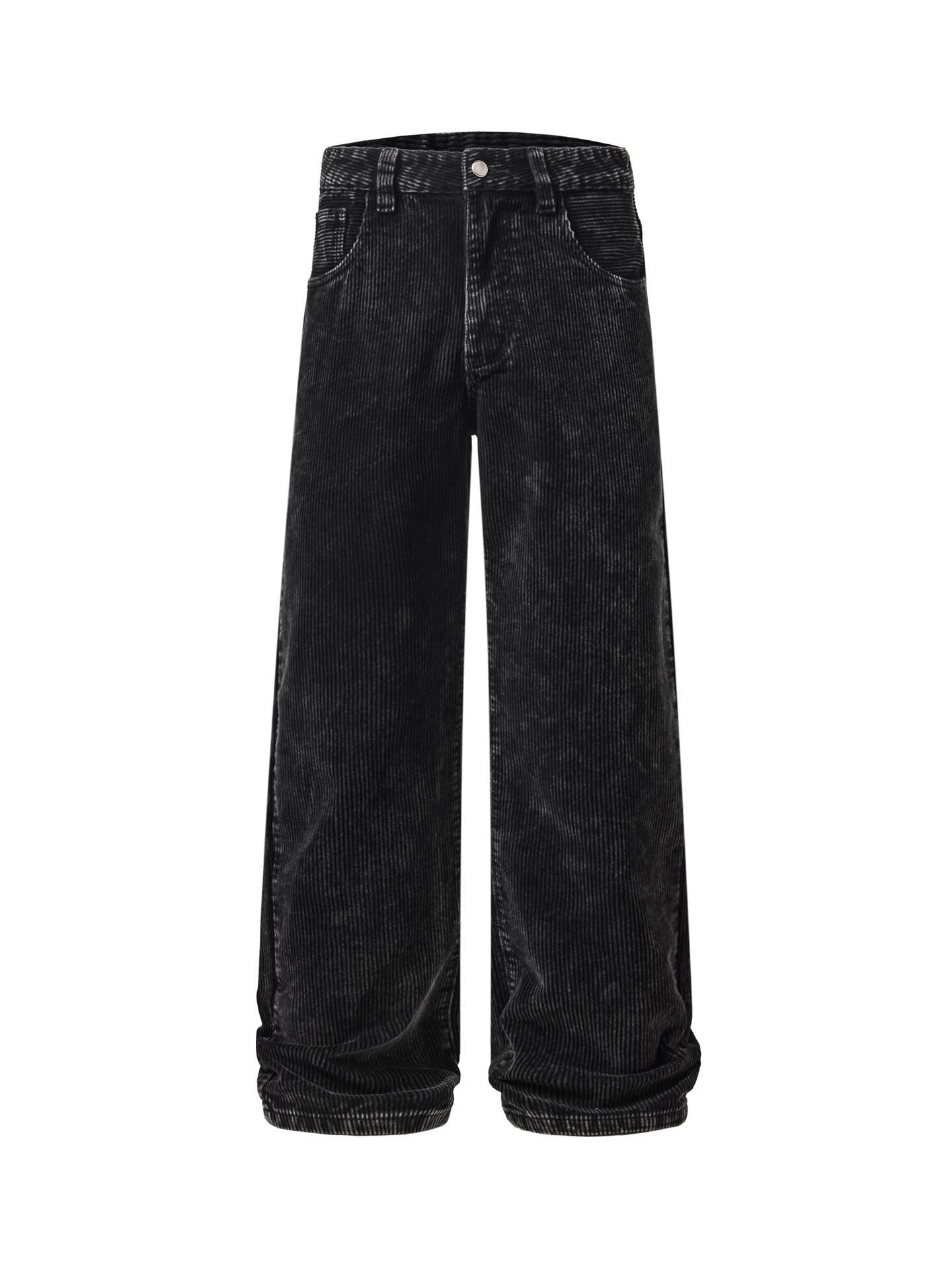 

Мужские ретро джинсы широкие от бедра, выстиранные черные - Неэластичные, Универсальные, Повседневные длинные брюки 36 промывают черный