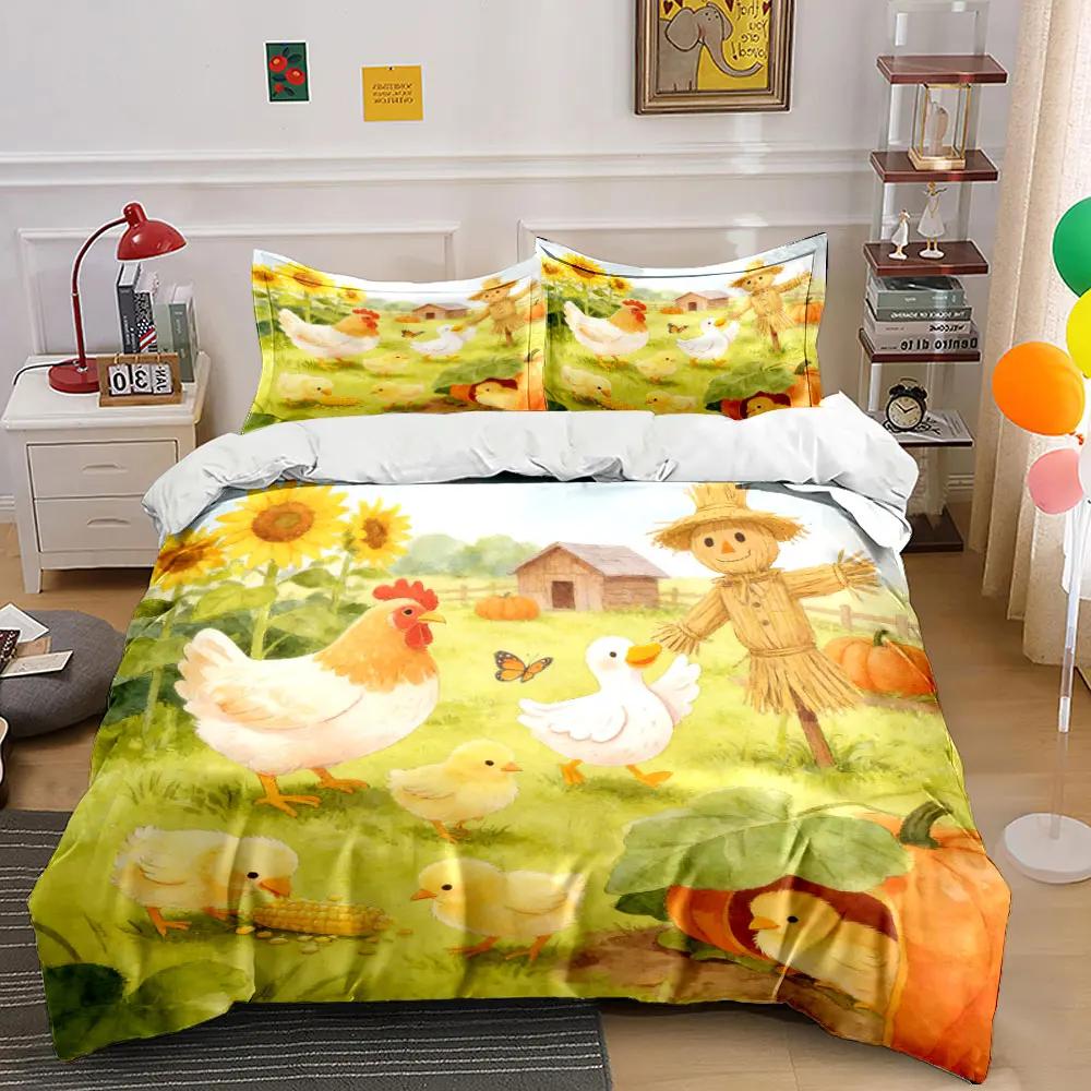Farm Animal Trio Decoration Set Soft Comfortable Duvet Cover Bedding Set Included 1*Duvet Cover & 2*Pillowcases Gift