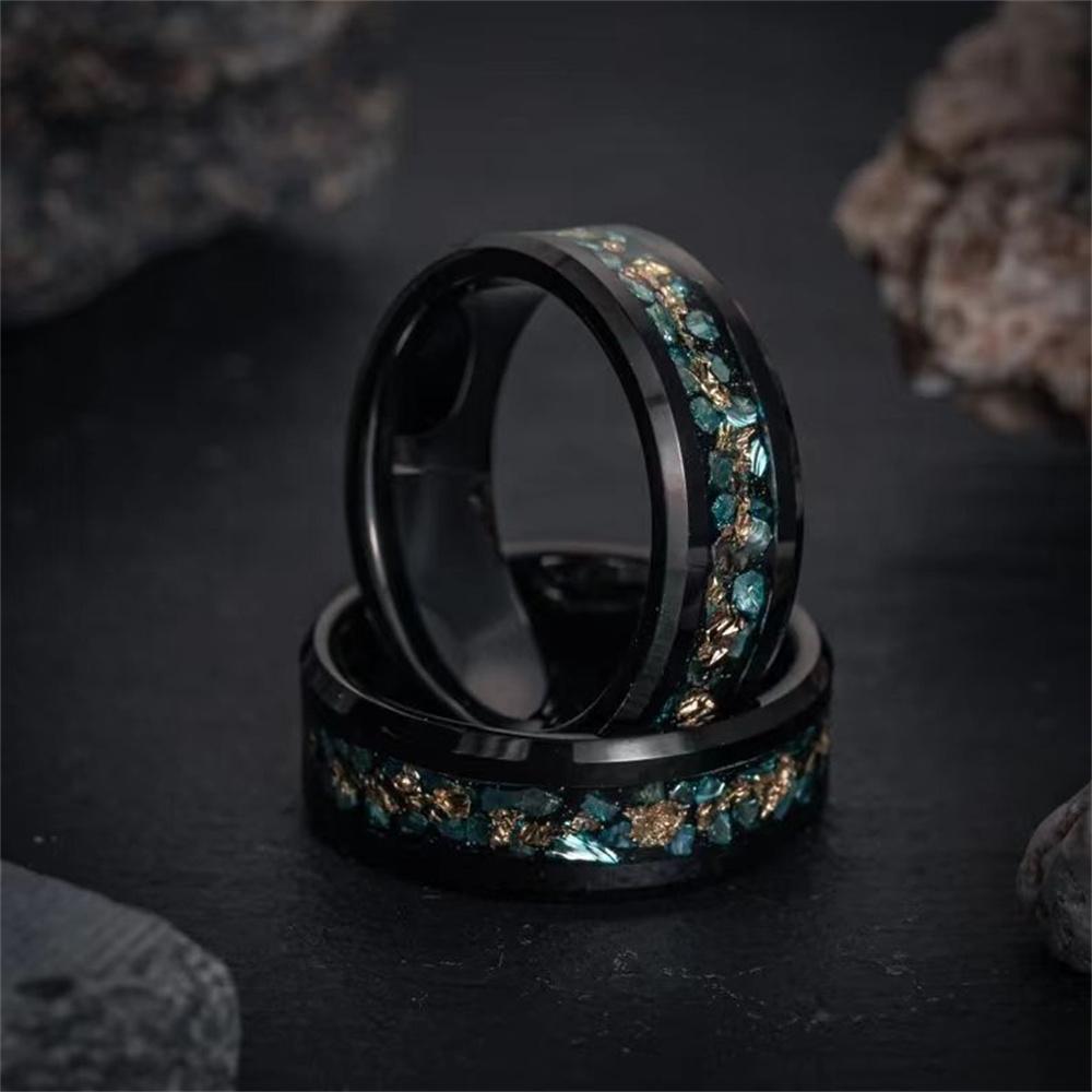 Fashion 8mm Stainless Steel Rings For Men Inlay Colorful Abalone Shell Fragments Ring Men Wedding Party Jewelry Anniversary Gift