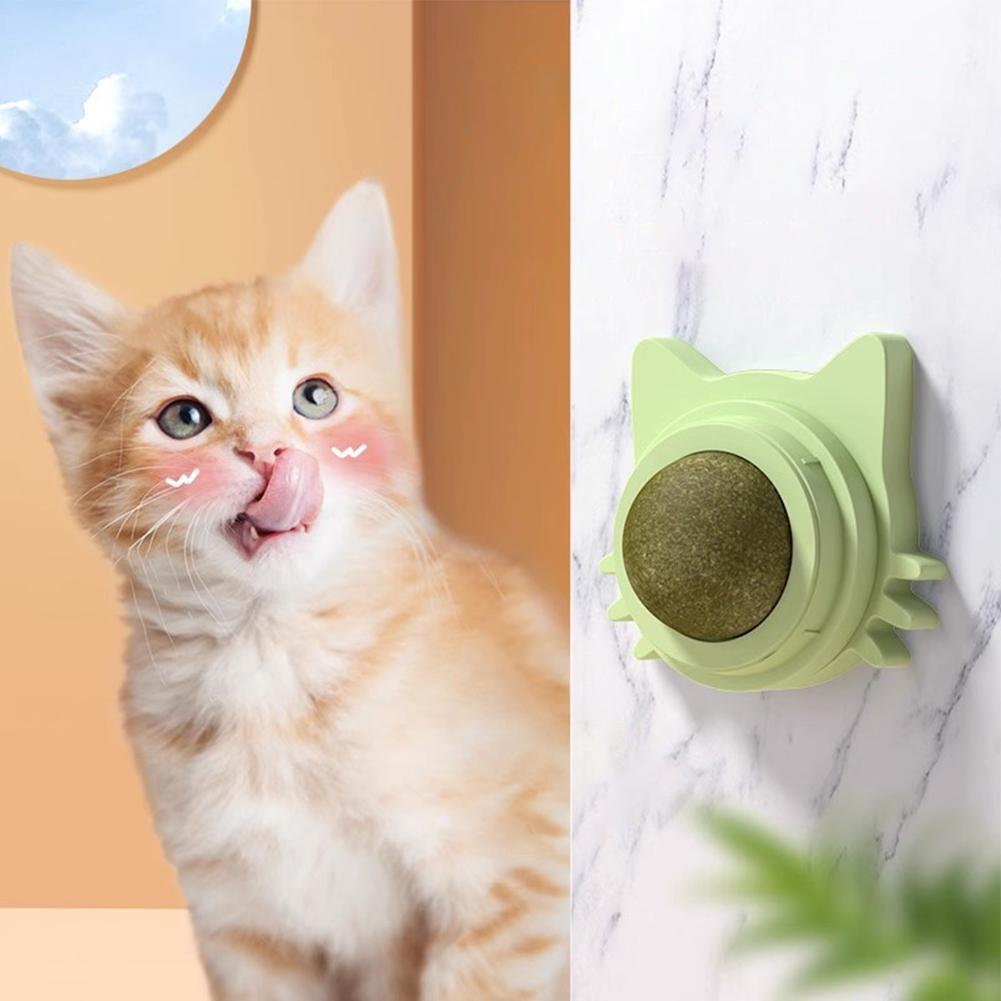 Catnip Lickable Ball Rotatable Teeth Cleaning Cat Bite Toy Cat Wall Treats for Indoor Cats