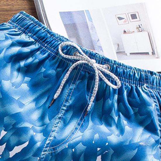 Summer Trunks Colorful Feather Print Elastic Waist Loose Beach Shorts for Swimming
