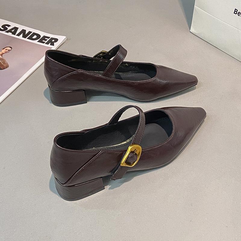 High-end pointed leather single shoes women's autumn new Korean version French gentle fairy temperament high-heeled Mary Jane shoes