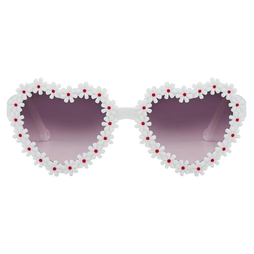 Retro Heart-Shaped Kids Daisy Sunglasses 3-18 Years Vintage Flower Sun Glasses Sun Protection Outdoor Eyewear for Boys Girls