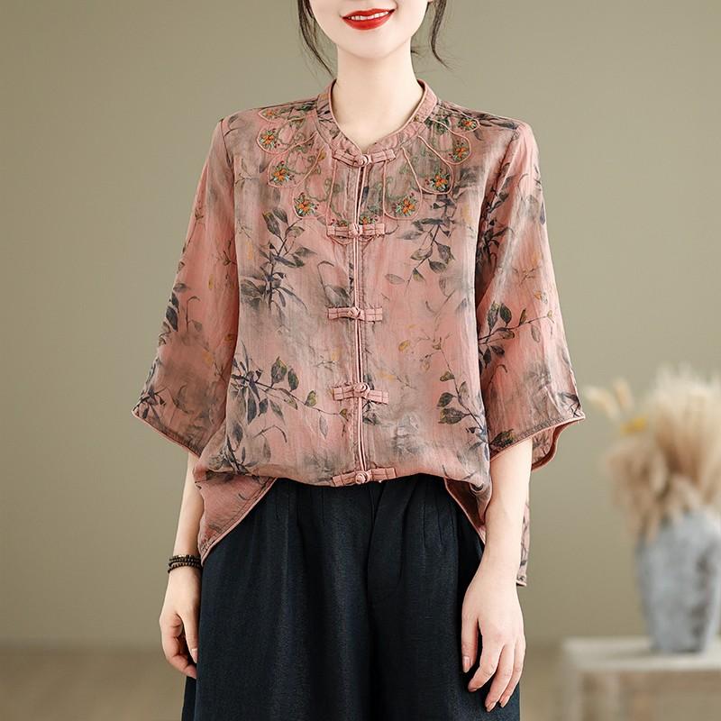 Women Cotton Linen Shirt Half Sleeve Women Summer Loose Plus Size Design Blouses