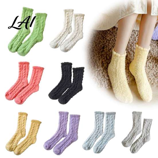Warm Winter Sleep Socks for Women Thickened Plush Women Thermal Socks Coral Fleece Soft Knitted Twist Pattern House Floor Autumn Cold Weather Lining