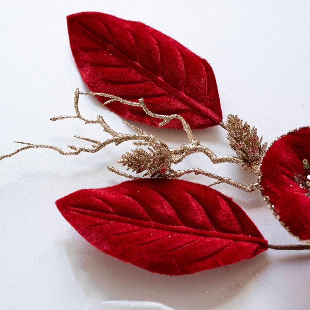 22cm Christmas Artificial Flowers Fabric Plastic Glitter Fake Flower Glitter Poinsettia  New Year