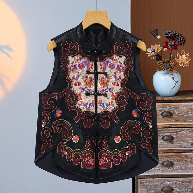 Women's Retro Stand Collar Frog Button Embroidered Vest - Spring 24 Ethnic Style