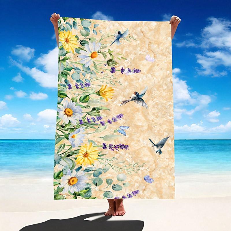 

Floral Birds Beach Towel for Summer Patterned Sunscreen And Windproof Suitable For Swimming Pool Camping Travel Blanket W30*H60(CM)