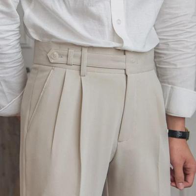 Korean-Style Mid-High Waist Nine-Point Straight Pants - Anti-Wrinkle Casual Trousers for Men