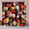Black Floral Shower Curtain, Spring Summer Colorful Flowers Shower Curtain for Bathroom, Waterproof Fabric Shower Curtain Set