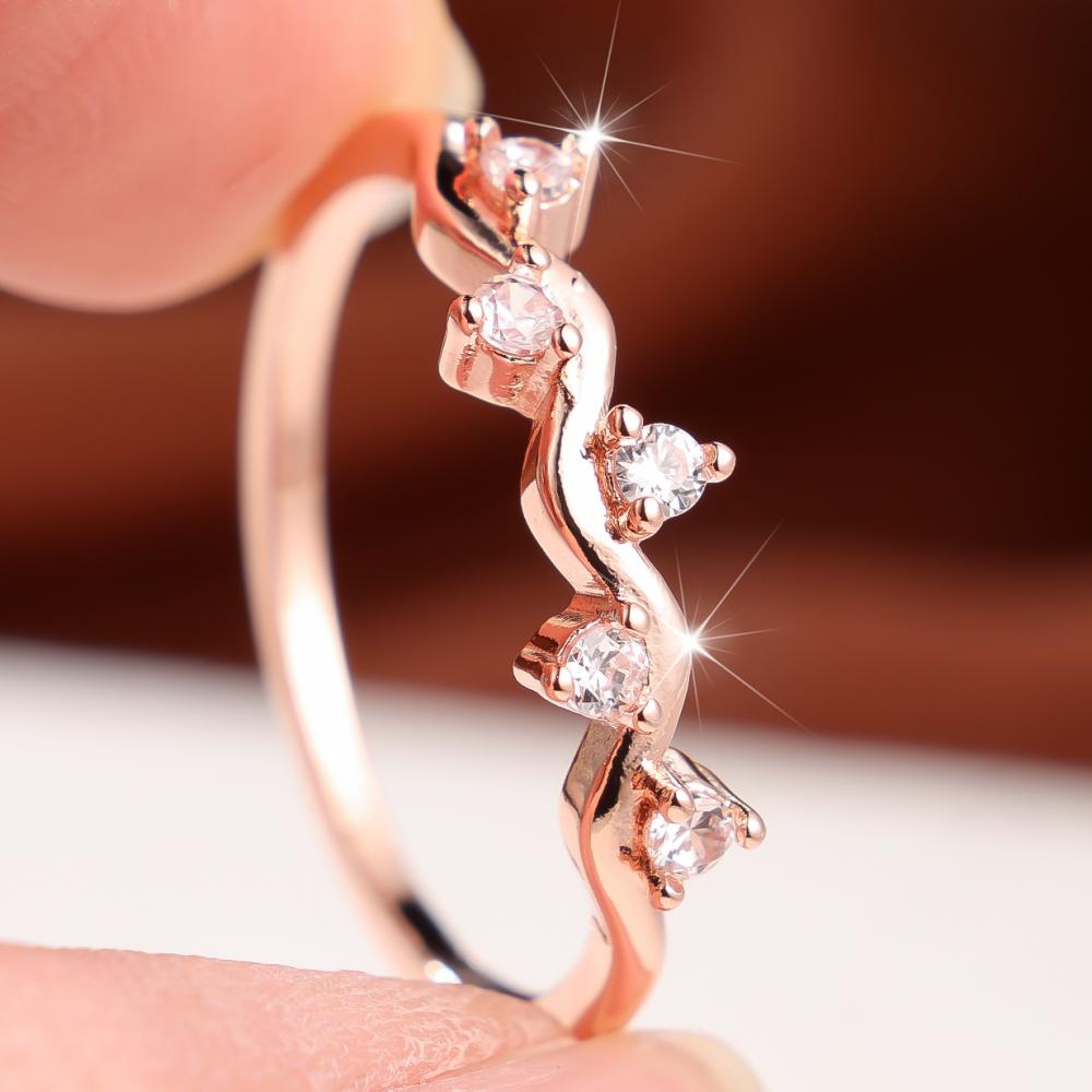 Charming Three Colors Available Wave Zircon Band Ring for Women Daily Wear and Party