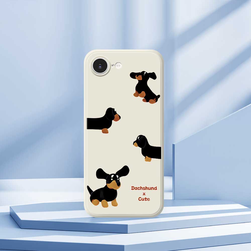For iPhone 16e Case 4 Dachshunds Pattern Printing Straight Edge TPU Phone Back Cover
