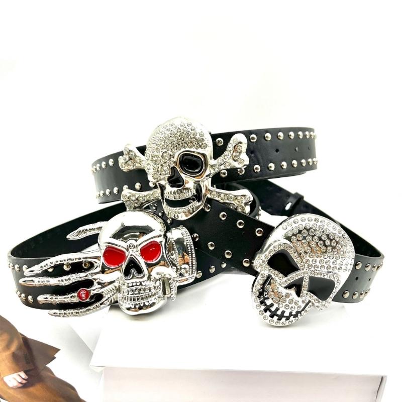 Women Jeans Belt Studded Western Punk Belt Impressive Gothic Rivets Skull