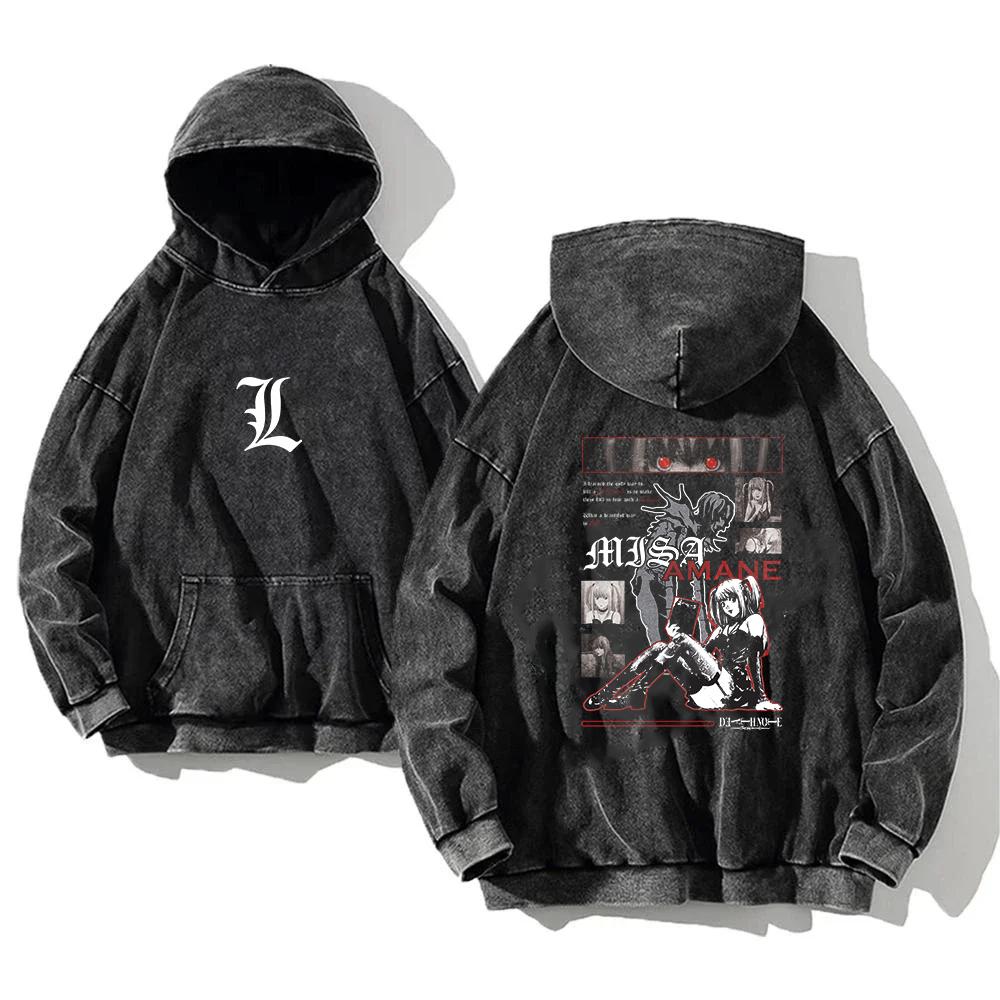 Felpe Grafiche DEATH NOTE Per Uomo Donna Abbigliamento Vintage Lavato Oversize Felpa Maniche Lunghe Cotone di Alta Qualità Pullover
