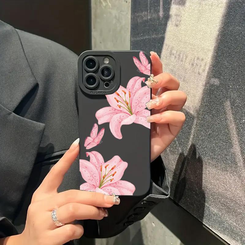 Floral Lily Butterfly Pattern Phone Case For iPhone 16 15 Pro Max 14 Pro 13 12 11 16E 7 8 Pus XR XS X SE Shockproof Soft Cover