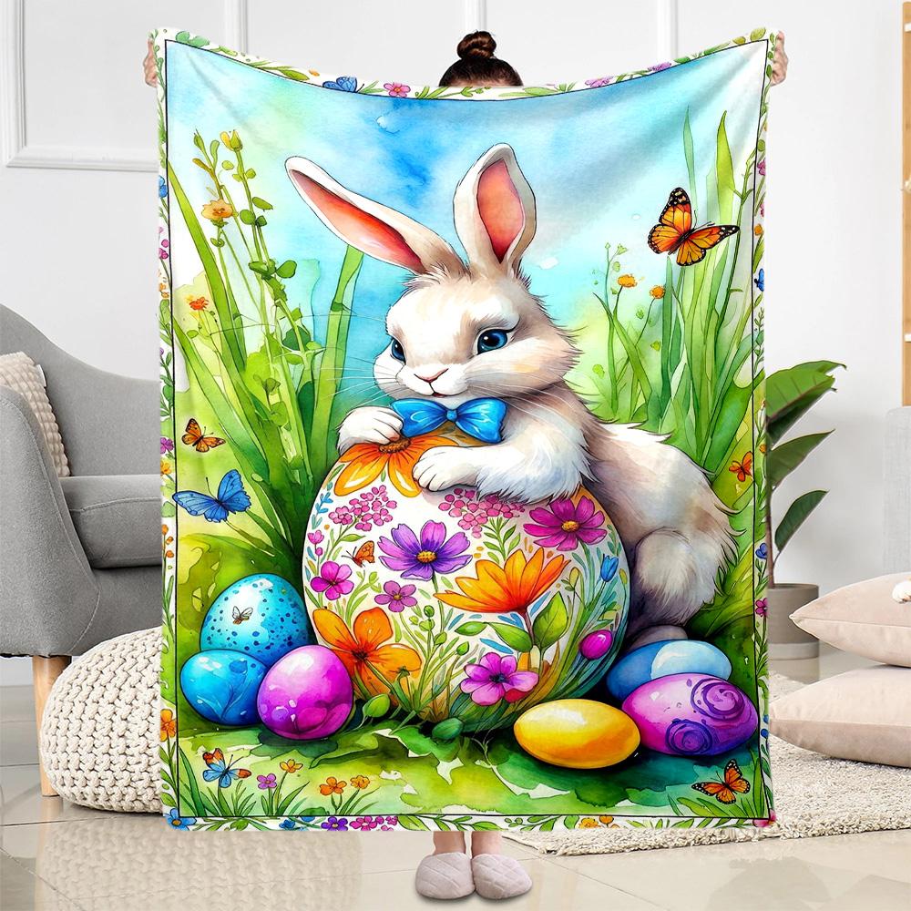 Easter Eggs And Bunnies Blanket,Suitable for Sofas, Offices, Travel, Living Rooms, Gifts To Relatives and Friends, Blanket,Suitable for All Seasons.