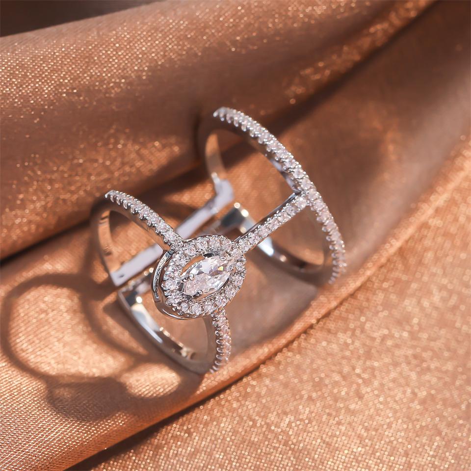 Zircon Double Crossed Shape Rings For Women Gold Plated Stainless Steel Cross Ring Luxury Wedding Couple Rings Aesthetic Jewerly