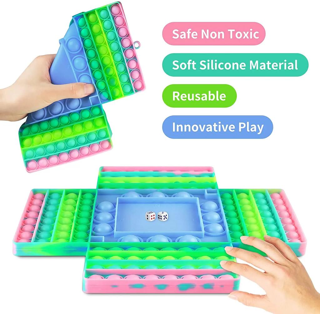 4 Players Chess Board Pop Fidget Toys With 2 Dices Big Size Bubbles Sensory Game For Kids Adults Bubble Popper For Autism
