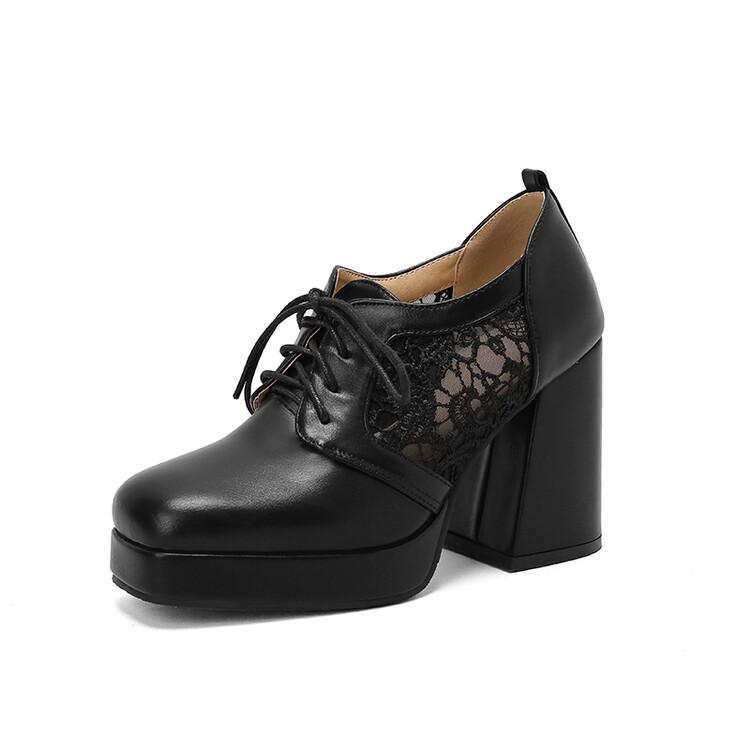 Dames Schoenen met Hoge Hakken Zomer Mode Nieuwe Stijl Vetersluiting Instap Ademend Kant Platform Western Stijl .Schoenen Sexy 38
