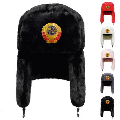 Chapeau Lei Feng en peluche Décoration Badge CCCP Circulaire Circulaire Chapeaux de Bombardier Chapeau de Pilote Chaud d'Extérieur Bonnets d'Hiver