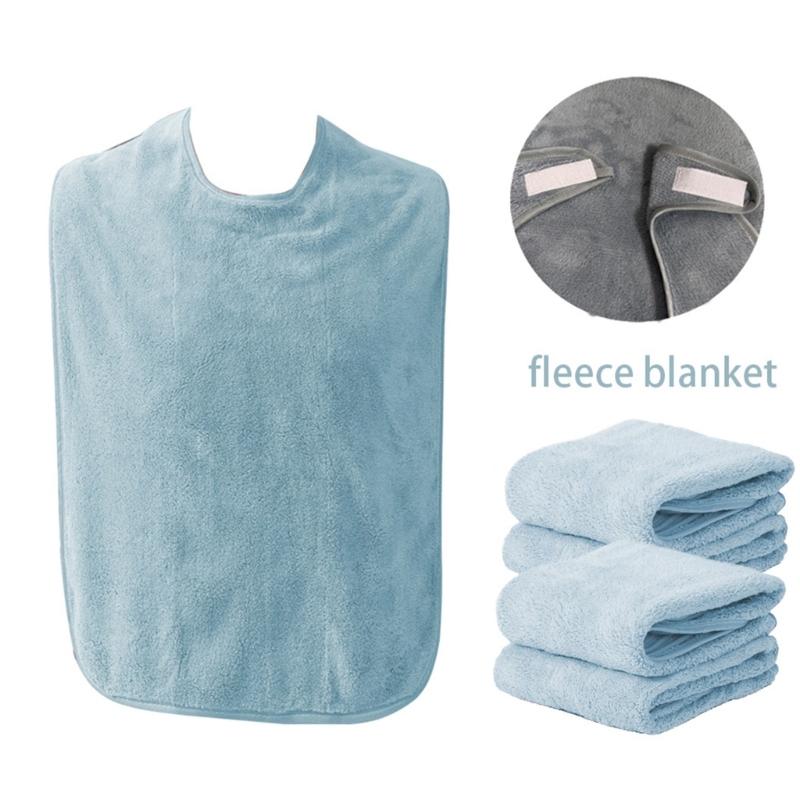Washable Clothing Protector Coral Fleece Reusable Adult Bib for Dining Eating Feeding Large Towel Bib for Men Women