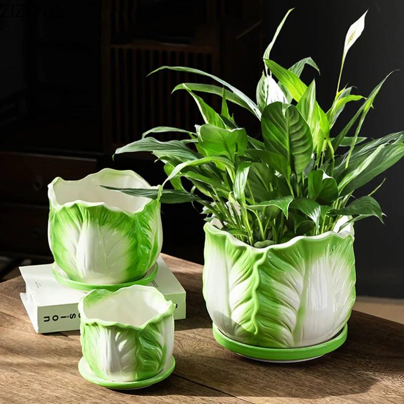 Kreative chinesische Kohl Keramikvase Kleine Pflanzentöpfe Tischdekoration Blumenarrangement Blumenvase Raum Ästhetische Dekoration