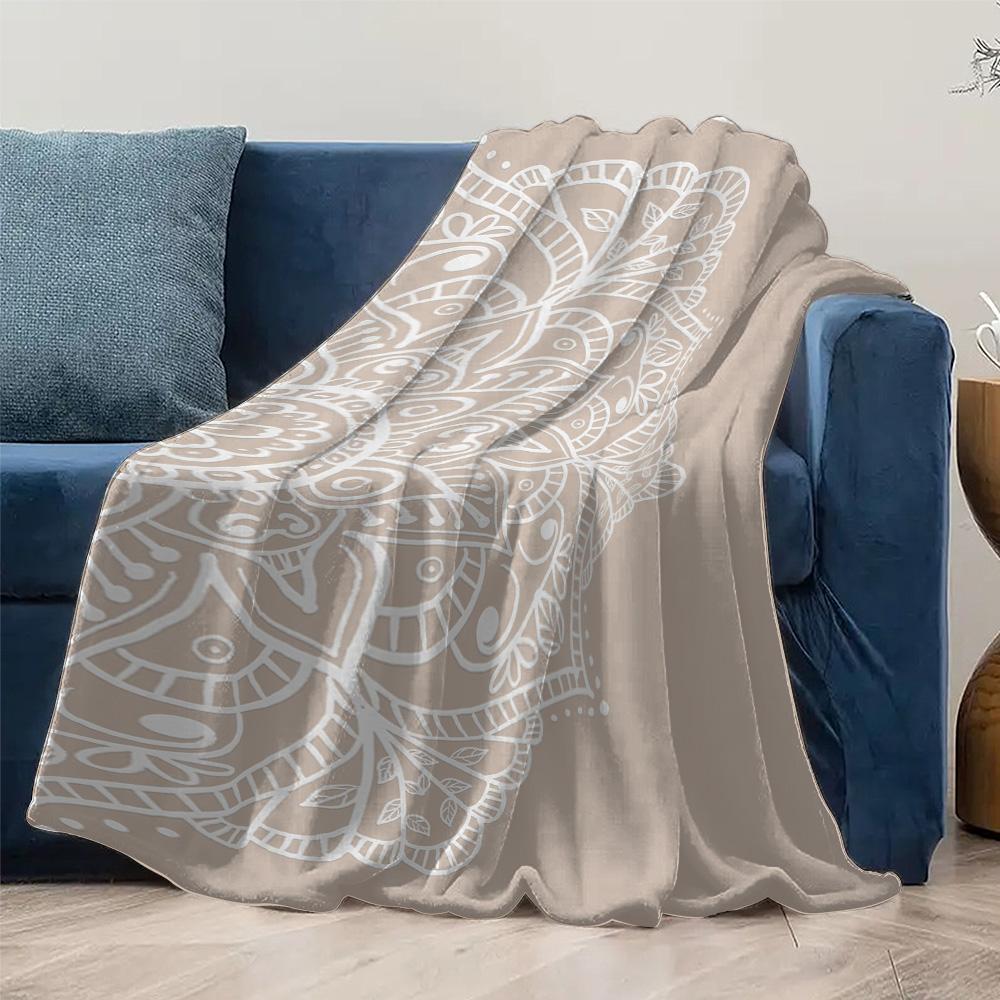 Soft Fleece Blanket with Mandala Pattern Cozy Throw Blanket for Sofa Bed Living Room Bedroom Decorative Throw Blanket