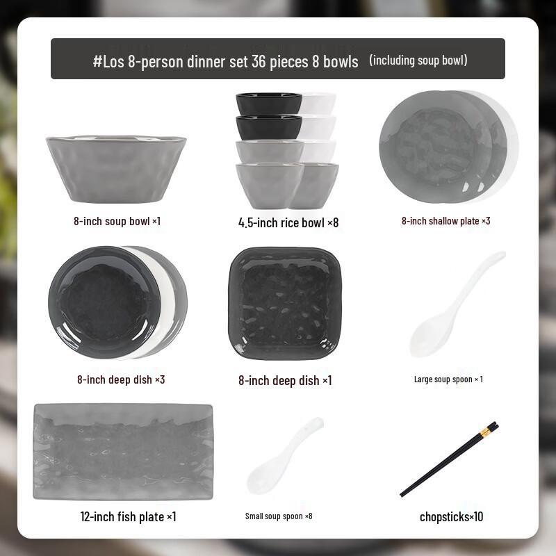 Hundun 36-Piece European Bone China Dinnerware Set for 8