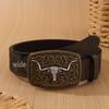 Bull Head Retro Western Embossed Men's Leather Belt