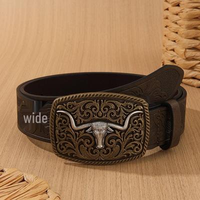 Bull Head Retro Western Embossed Men's Leather Belt