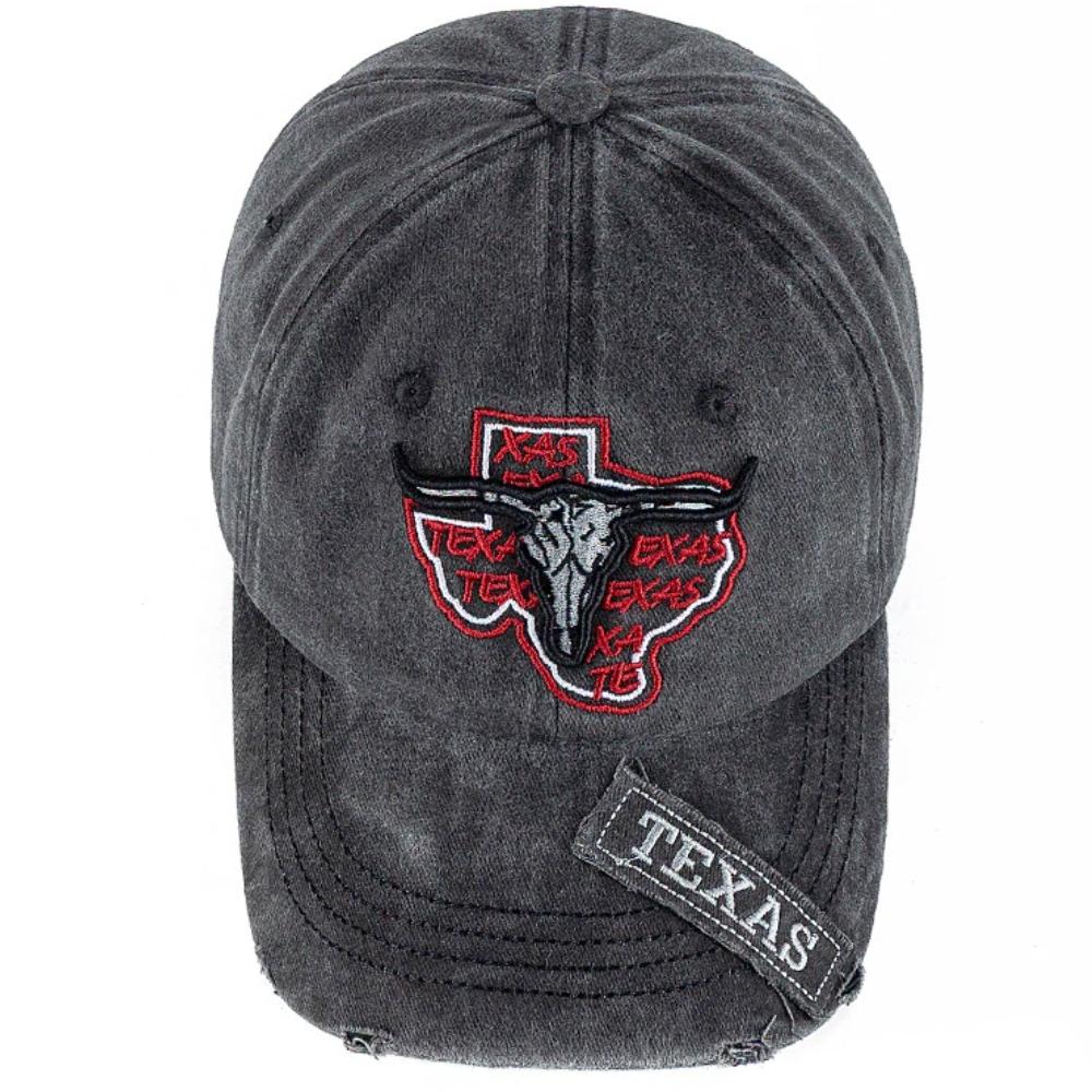 Unisex Praná Bavlněná Vintage Čepice Klasická Čepice TEXAS s Výšivkou Hlavy Býka Baseballová Čepice Venkovní Táta Klobouk Pro Muže Ženy