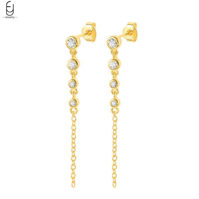 925 Silver Needle Luxury Long Chain Tassel Crystal Stud Earrings For Women Exquisite Pendant Gold Earrings Fine Jewelry