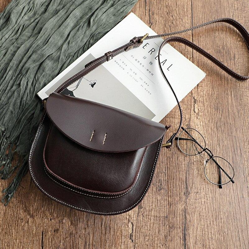 Johnature Simple Genuine Leather Women Bag Handmade Vintage Shoulder Bags Solid Color Natural Cowhide Messenger Bag