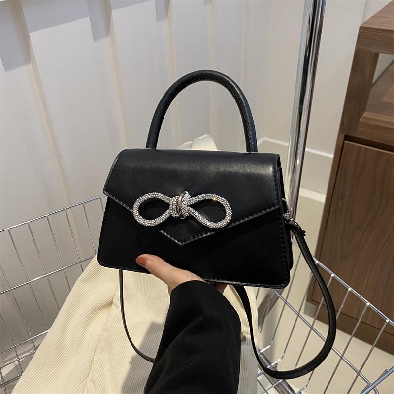 Stylish Minimalist Solid Color Butterfly Knot Crossbody Shoulder Handbag For Women Street Fashion Pu Leather Small Square Bag чёрный