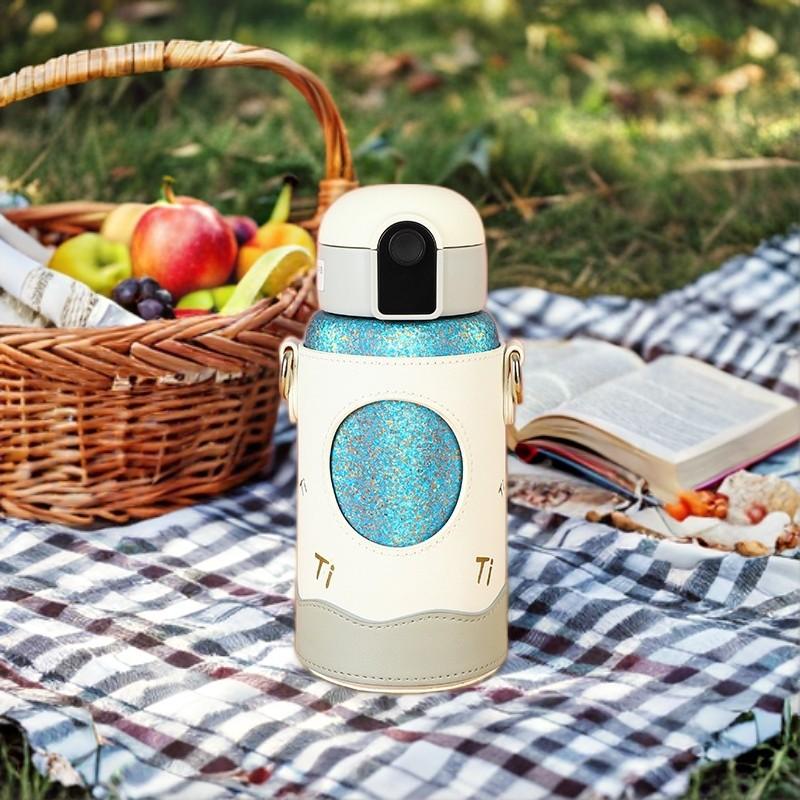500ml Children s Double-drink Thermos Cup,Temperature Display,Double-layer Pure Titanium Vacuum Flasks,Portable Water Bottle 500ml