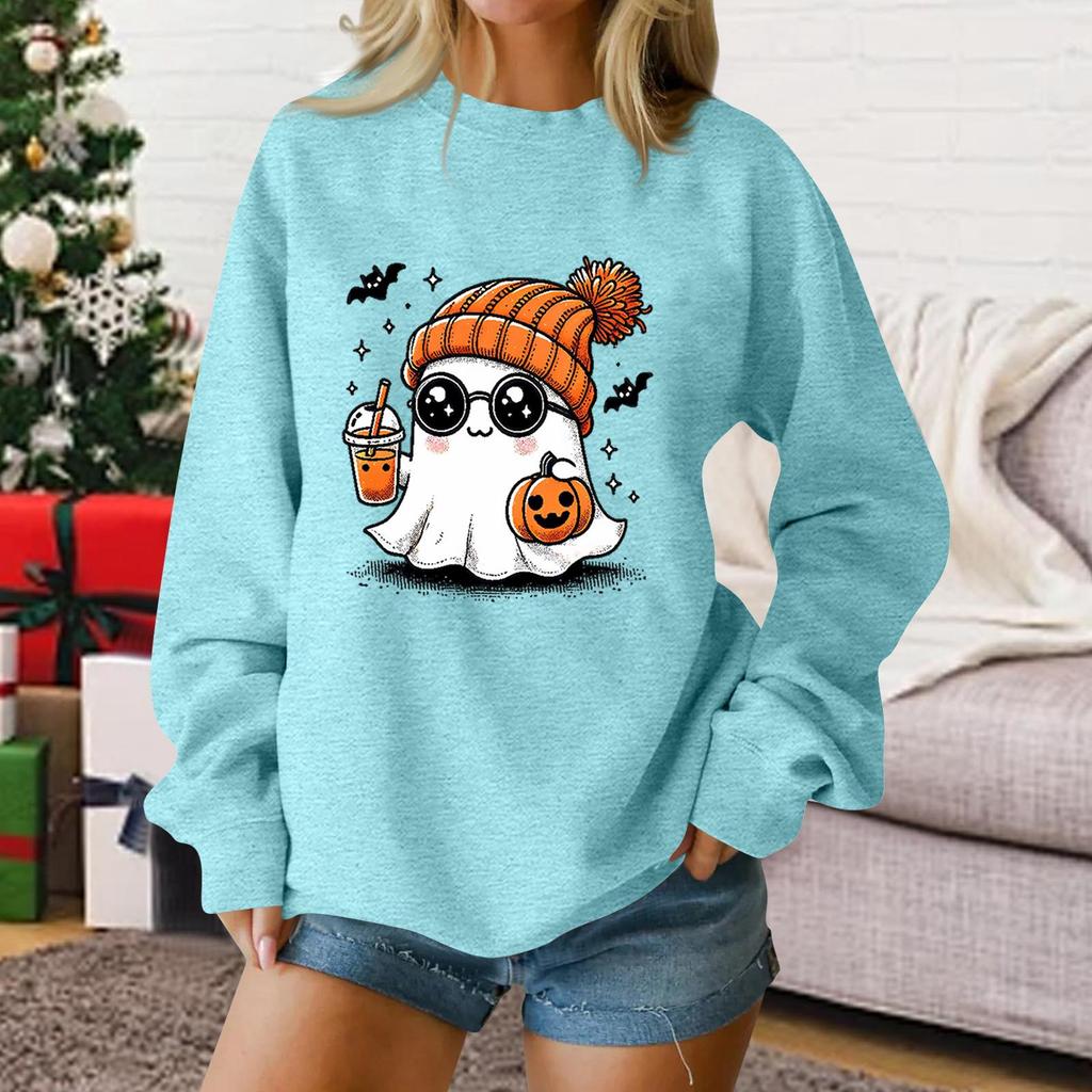 Ladies fashion casual Halloween printed pullover sweater