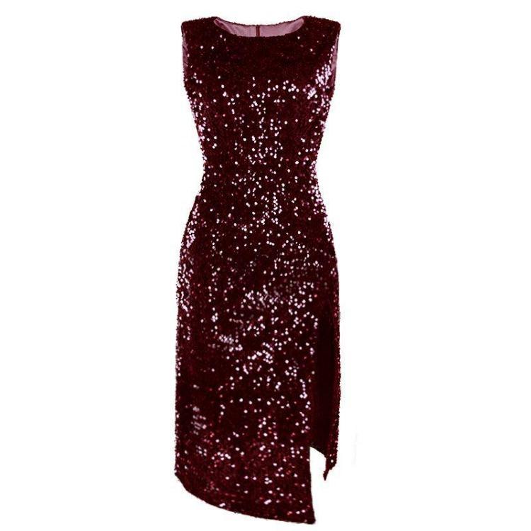 Sequin Shiny Women Long Sleeveless Bodycon Dress Evening Party Wedding Formal Hip Package