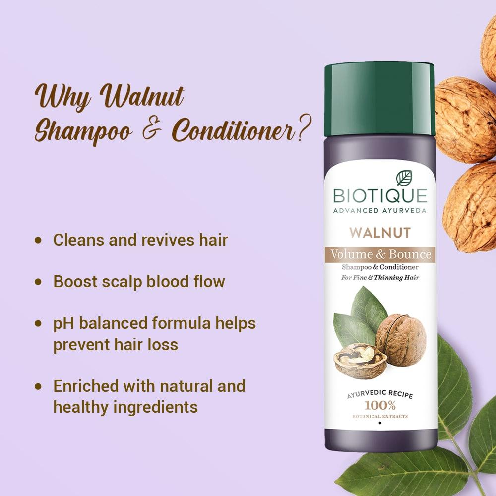 Biotique Walnut Shampoo And Conditioner 120ml For Thin Hair Volume Growth 100% Natural Botanical Extracts
