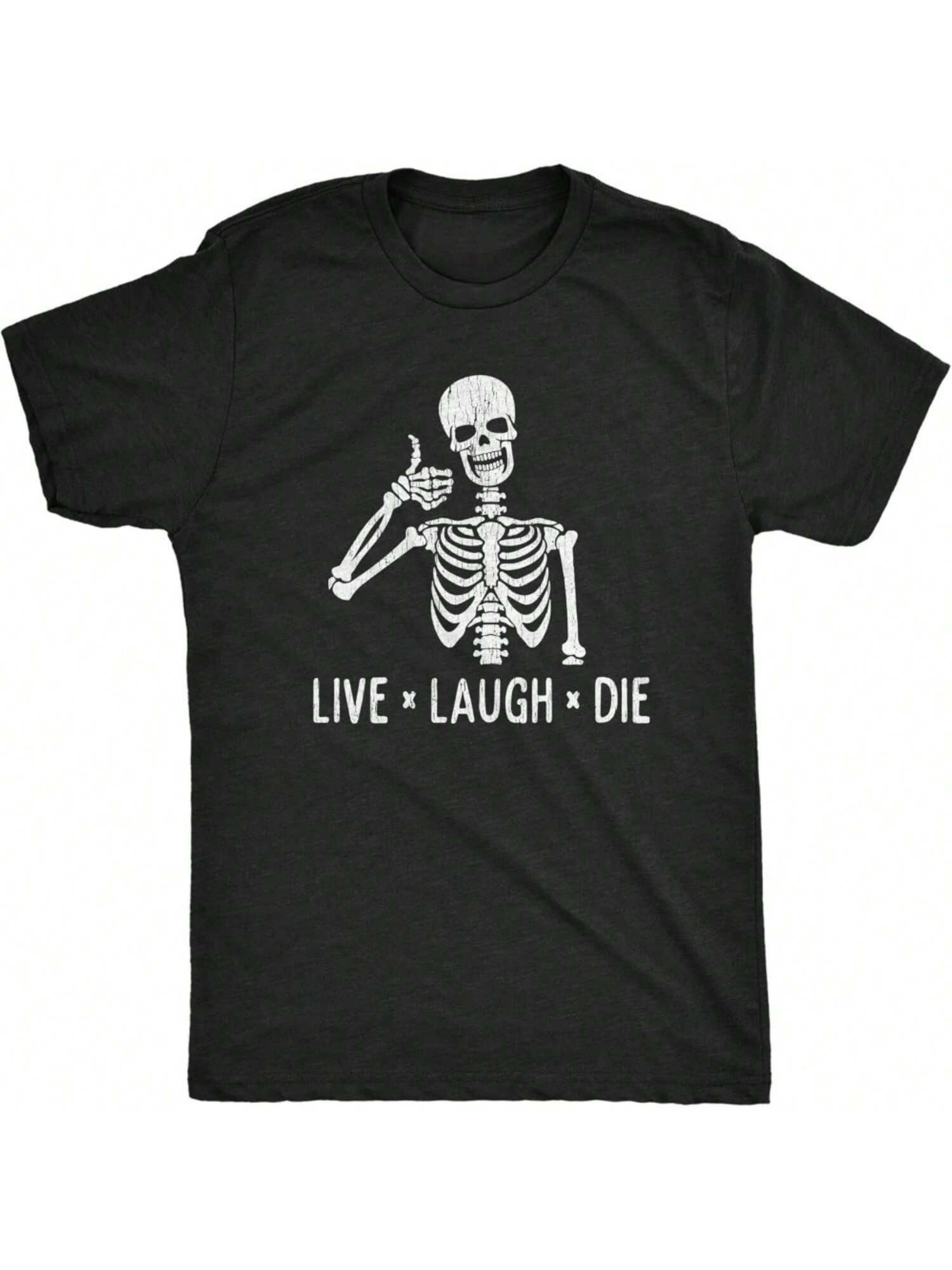 LIVE LAUGH DIE Funny Skeleton Graphic Printed T-Shirt Humorous unisex Casual Crewneck Short Sleeve Summer Daily Life Male Tee Tops S разноцветный