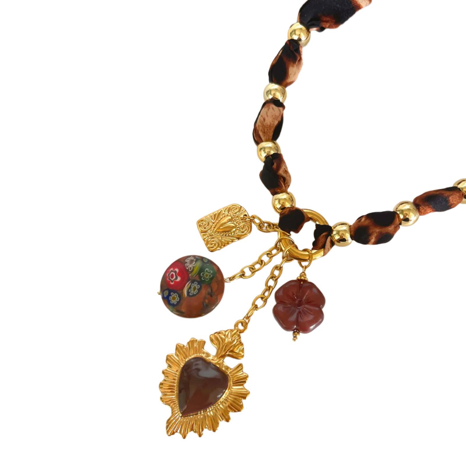 

Stylish Lightweight Leopard Print Resin Flower Necklace Versatile For Casual Office Evening Outfits Women Accessories 1