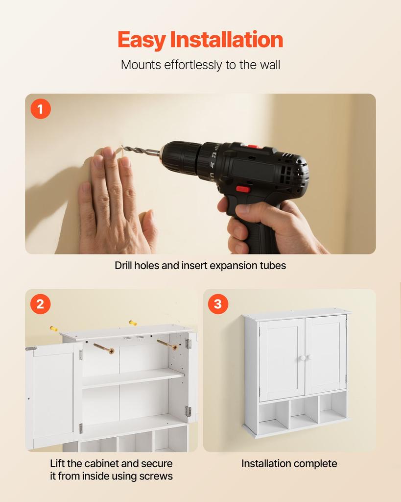VEVOR Bathroom Wall Cabinet, 2 Doors & Adjustable Shelf, Over the Toilet Storage Medicine Cabinet Wall Mounted