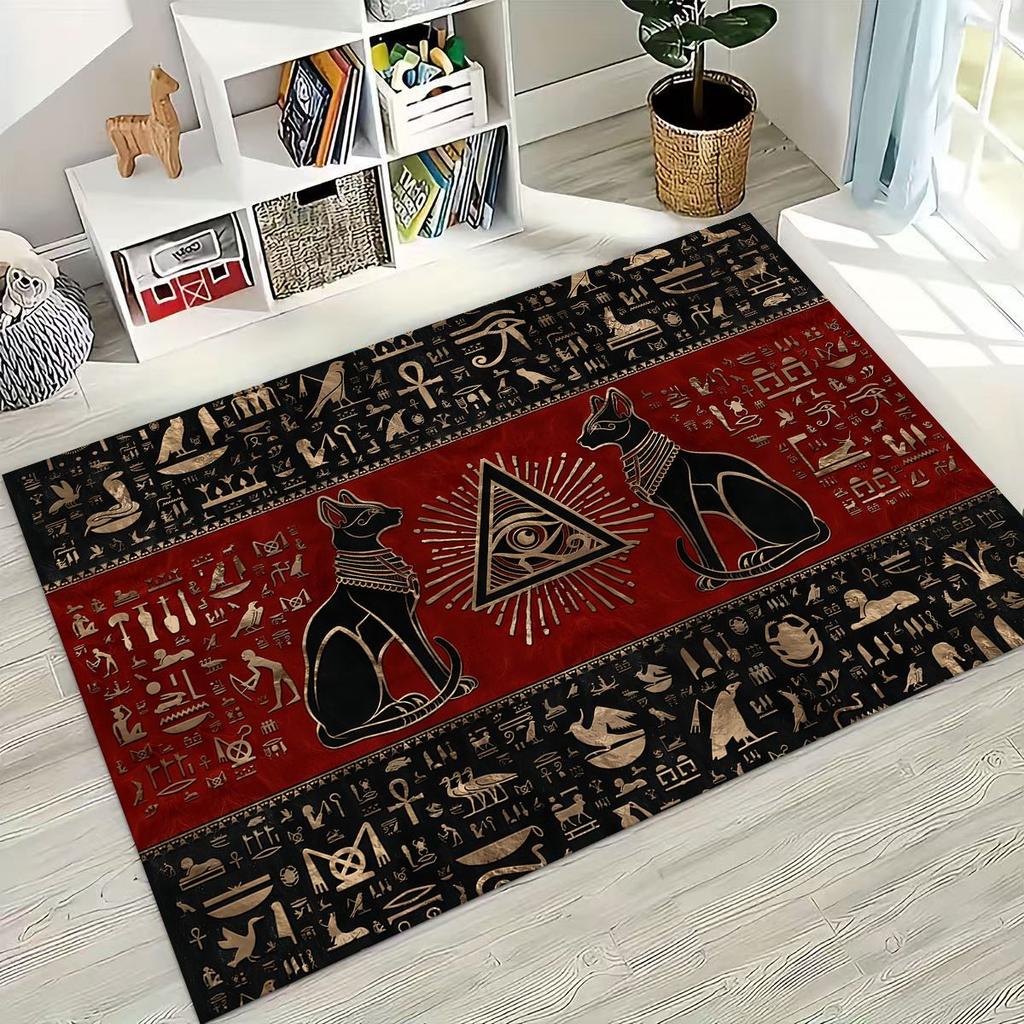 Ancient Egyptian Hieroglyphic Symbols Carved Murals Rug for Bedroom Living Room Sofa Home Doormat Decor,Kids Non-slip Floor Mat