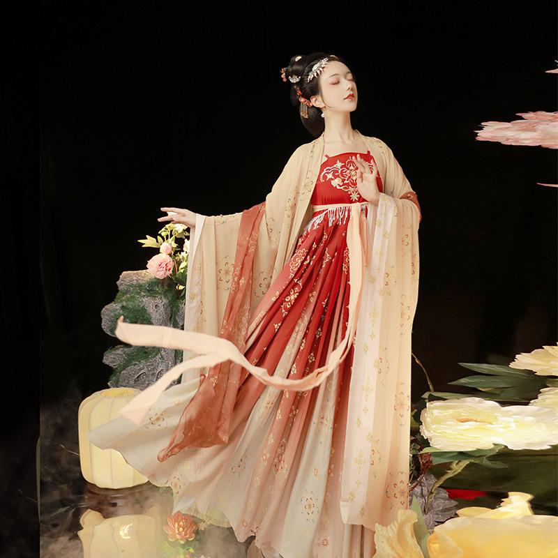 Hanfu Donna Nuovo Dinastia Tang Primavera Autunno Estate Gonna Ricamata Camicia a Manica Larga Abito Antico