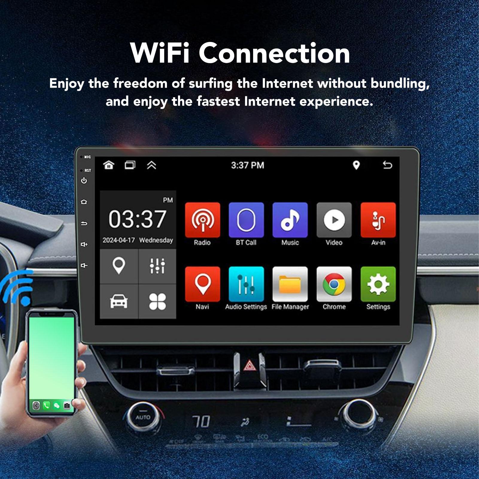 

4-ядерный автомобильный стереосистема Double Din для Android 15, 9-дюймовый сенсорный экран IPS, радио, Bluetooth 5.1, беспроводная связь для Carplay, WiFi, DSP, FM, RDS, 4+64 ГБ