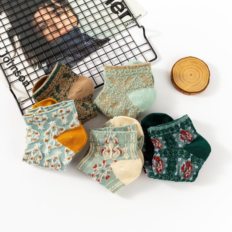 10 Paar Retro Hofstil Socken, Damen Kurze Socken, Damen Frühling und Sommer Kurze Socken, Füßlinge, Frühling und Sommer Baumwollsocken