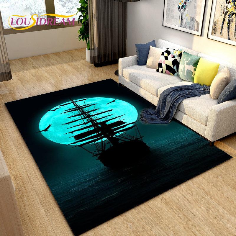 Sea Monster, Boat Ship Barque Area Rug Large,Carpets Rug for Living Bedroom Sofa Doormat Decoration,Kids Play Non-slip Floor Mat