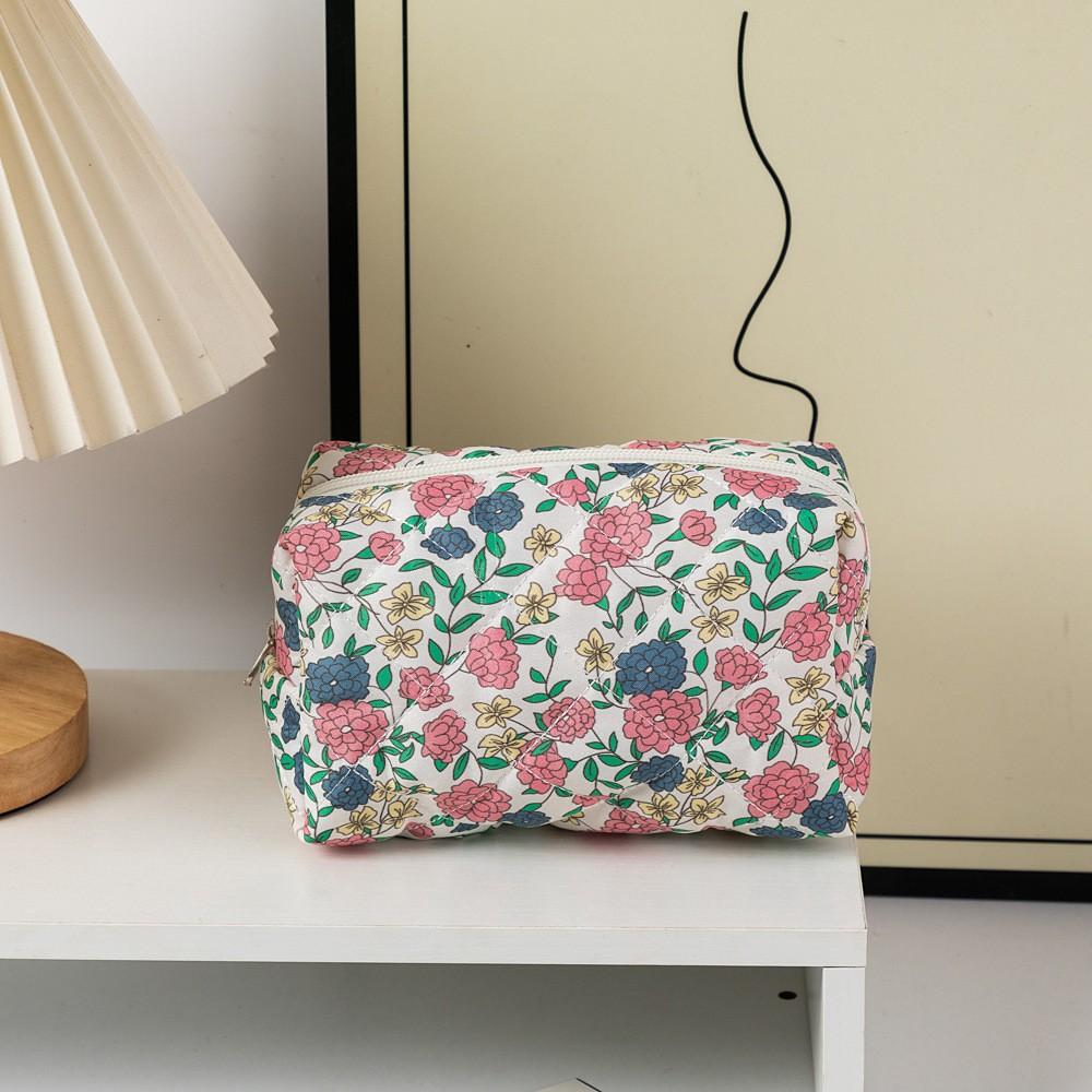 Soft Quilted Cotton Makeup Bag Women Zipper Cosmetic Organizer Handbag Portable Toiletry Case For Girls Stationery Pens Pouch