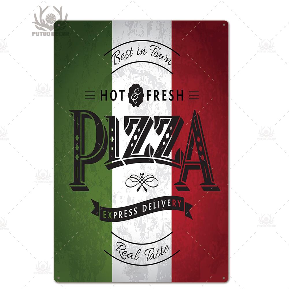 Putuo Decor Pizza Plaque Metal Vintage Tin Sign Retro Wall Art Poster for Cafe Bistro Restaurant Home Shop