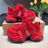 New Internet Celebrity New Letter Medium Heel Platform Rubber Sole Lace-up Casual Waterproof Non-slip Dad Shoes Fashion