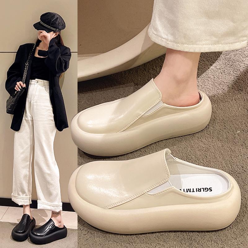 2024 Spring/Summer Women's Retro Pointed-Toe Platform Mules - Versatile, Thick-Sole Half Slippers